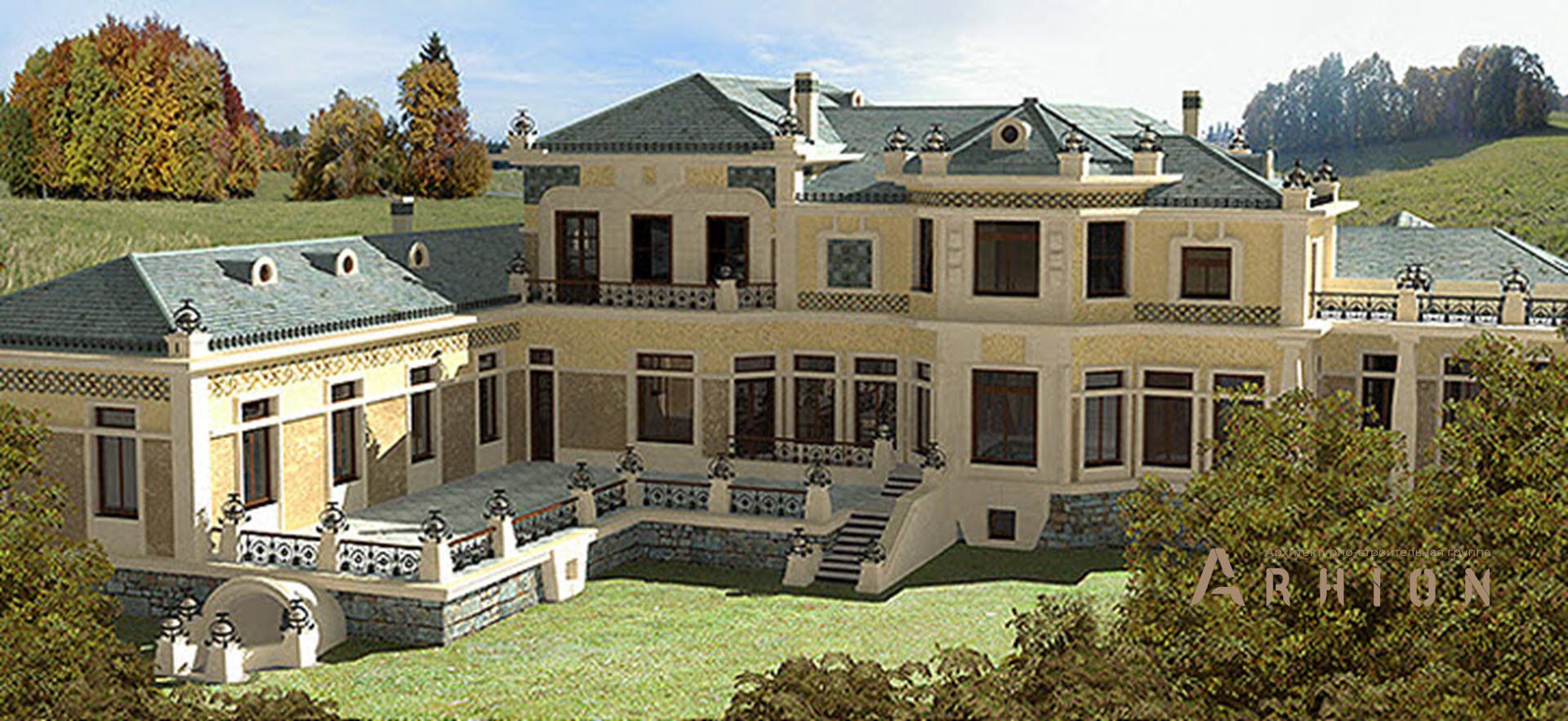 5. Проект двухэтажного дома в классическом стиле с многоскатной кровлей, SOV-3, площадью - 1082 кв c цокольным этажом, сауной, балконом, эркером